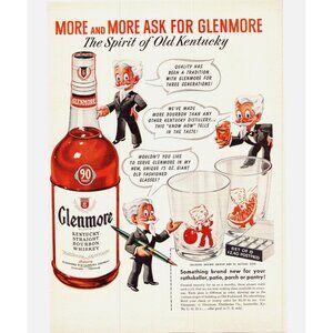 1950 Glenmore Kentucky Bourbon Vintage Print Ad Collectors Glasses 50s Wall Art